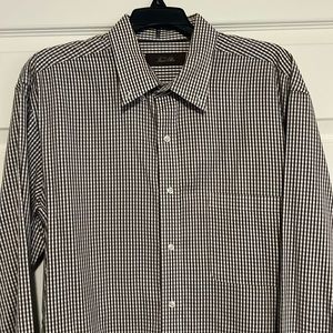 TASSO ELBA Men's Long Sleeve White and Brown Collared Button Up Shirt - X-Large